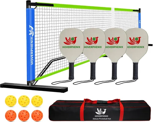Vista 12 de Portable Pickleball Net Set, 22FT Pickle Ball Net with Paddle Set of 4 Regulation Size Net, Weather Resistant Steel Frame, Outdoor Pickleballs and
