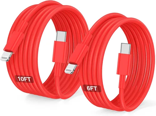 Vista 14 de Paquete de 2 cables USB C a Lightning de 6/10 pies [certificado Apple MFi], cable USB tipo C a Lightning, cable de carga rápida USBC para iPhone