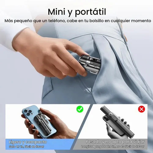 Vista 3 de Trípode para selfie stick con luz de relleno y control remoto Negro