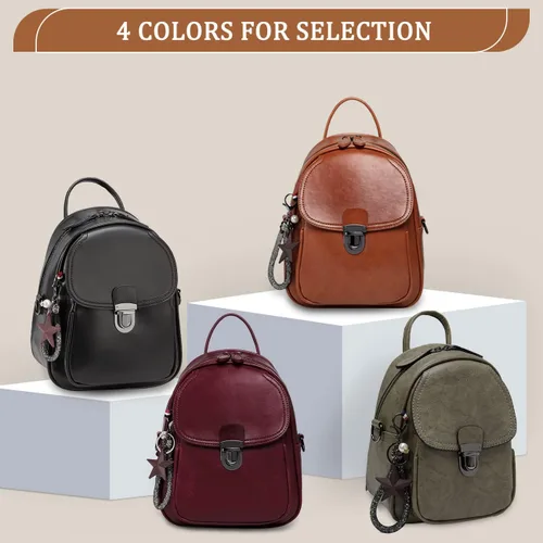 Vista 7 de Mini bolso tipo mochila, monederos pequeños convertibles de piel sintética para mujeres y niñas, marrón, (Brown-Medium), Mochilas Daypack