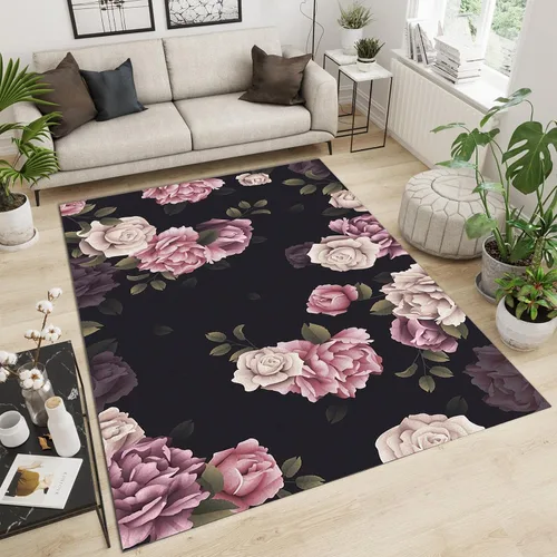 Vista 12 de Alfombra de área de flores simples moradas, alfombra abstracta degradada para interiores, decoración de sala de estar, cálida, suave, duradera