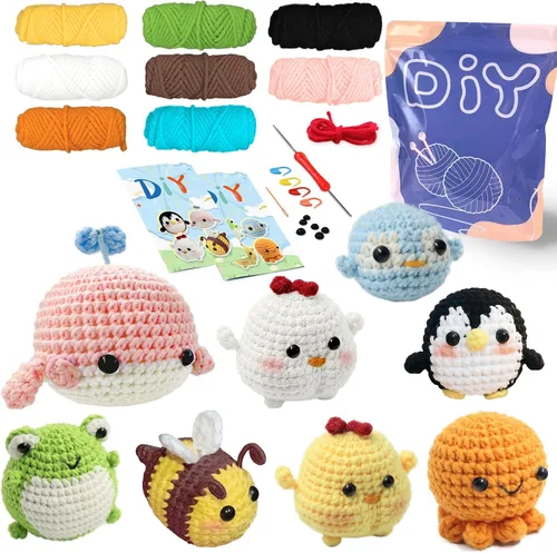 Vista 9 de YAMAXIN Kit de Ganchillo para Principiantes Adultos – 4PCS Kit de Inicio de Amigurumi de Animales de Ganchillo con Hilo, Ganchos, Herramientas