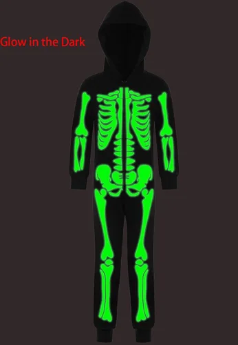 Vista 2 de Kids Skeleton Costume Glow in The Dark One-Piece Skeleton Hoodie for Halloween