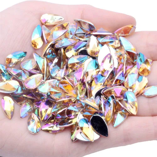 Vista 6 de 200 diamantes de imitación de gota de agua, diamantes de imitación de resina con parte trasera plana para manualidades, ropa, decoración de Verde AB