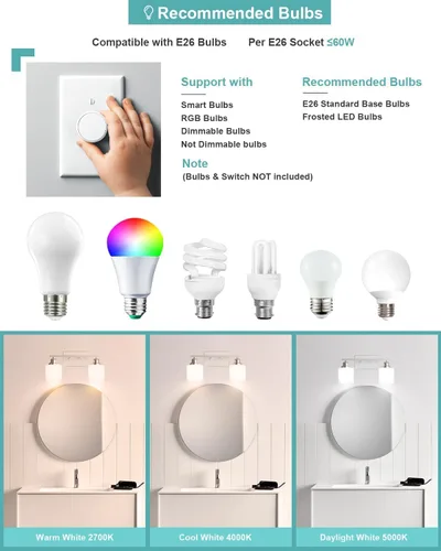 Vista 5 de Accesorios de iluminación de baño Sailstar de 2 luces, accesorios de iluminación de tocador de níquel cepillado, lámpara de tocador moderna