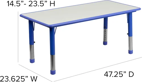 Vista 2 de EMMA + OLIVER Blue - Mesa de actividades de altura ajustable para niños de 47.25 x 23.5 pulgadas Altura ajustable, aprendizaje colaborativo, fácil
