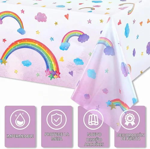 Vista 3 de Tegeme Mantel desechable de plástico con diseño de arco iris, impermeable, rectangular, fiesta, carnaval, suministros de decoración, 108 x 54