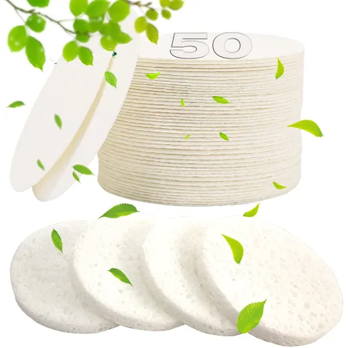 Vista 10 de 50 esponjas faciales comprimidas para esteticistas - esponja facial de celulosa 100% natural, esponjas de spa para limpieza facial, masaje