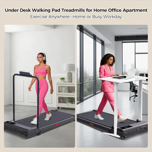 Vista 11 de Walking Pad with Handle Bar, 2026 Upgrade Small Walking Pad Treadmill with Incline, 3.0HP Portable Under Desk Treadmill with Handles for Home Small
