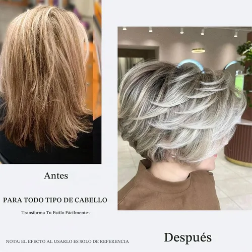 Vista 4 de Aisaide Peluca Corta de Corte Pixie Gris Platino con Flequillo de Cortina Bob para Mujeres - Peluca Sintética con Raya Lateral Despeinada