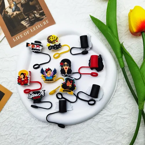 Vista 3 de 11 fundas de paja latina de silicona I Love Latina para vasos, pajitas reutilizables, lindas puntas de pajita, regalos de 40 onzas, latina/11