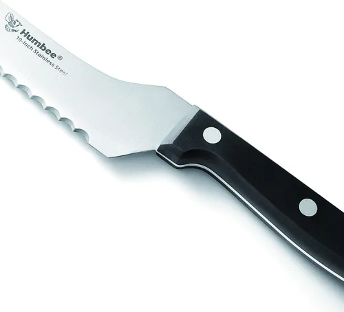 Vista 2 de Cuchillo de pan dentado de 10 pulgadas, hoja de acero inoxidable de alta calidad con borde ondulado, mango de espiga completa, afilado para pan