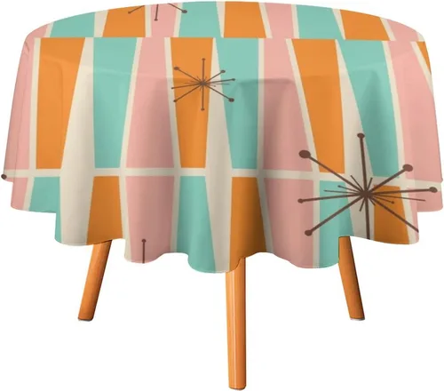 Vista 2 de Mantel retro moderno de mediados de siglo, diseño de colores retro de los años 50, resistente al agua, mantel lavable para cocina, comedor, fiesta
