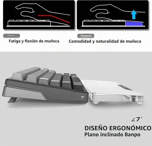 Vista 3 de Reposamuñecas de Acrílico para Teclado - Negro, Reposamuñecas Ergonómico de 68 Teclas para Teclado de Computadora Compacto-negro