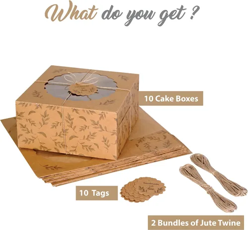 Vista 5 de Cajas de Pastel Kraft con Ventana (10 piezas) - Cajas de Panadería Marrones para Pasteles, Donas, Tartas, Galletas, Cupcakes, Chocolates, Postres