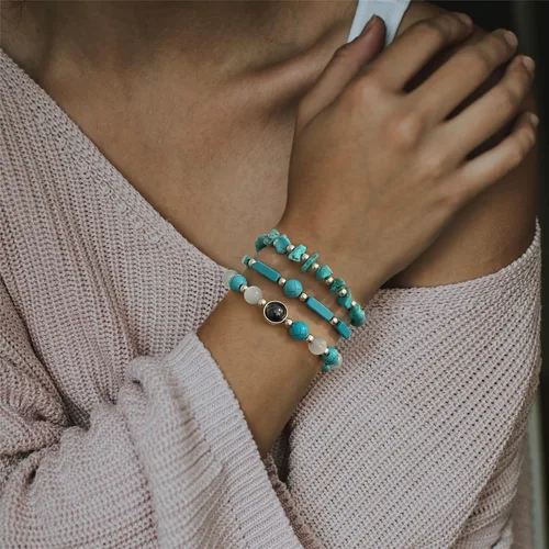 Vista 6 de Juego de pulseras con cuentas de ojo de tigre, hematita de piedra lunar, pulseras adelgazantes para mujeres y hombres, joyería de amatista, 7.5 in
