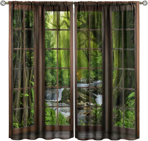 Vista 17 de Cortinas de paisaje, ventana 3D, primavera, bosque, vida silvestre, paisajes de naturaleza, dormitorio, sala de estar, cortinas térmicas opacas de 2