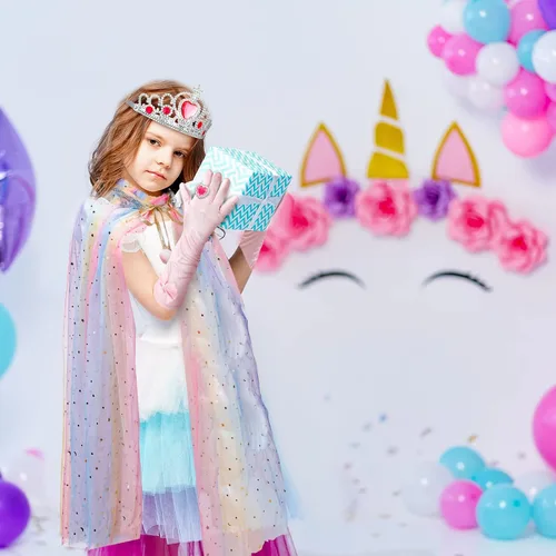 Vista 4 de Sintege Juego de 18 piezas de capa de princesa para niñas pequeñas, incluye falda de princesa, juego de simulación, cosplay, capa de princesa