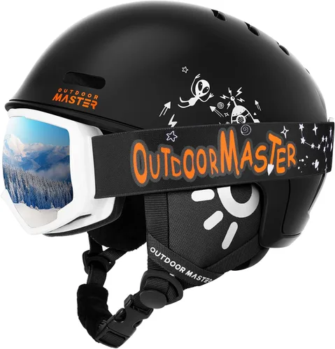 Vista 8 de OutdoorMaster - Juego de casco y gafas de esquí para niños, casco de snowboard, carcasa de PC duradera y espuma EPS, casco de nieve con 12 Blanco