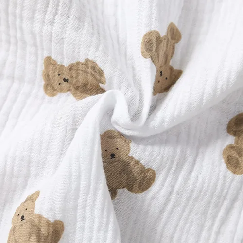 Vista 5 de YINGISFITM Mameluco de manga larga con estampado de oso para recién nacido, ropa de otoño de algodón y lino