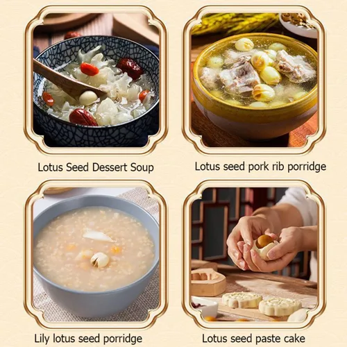 Vista 9 de Semilla de loto blanco seca 10.58oz hueco perfecto para sopa de postre dulce, pasta Soak Before Cooking,Reduce Time,Perfect For Soups, Congee
