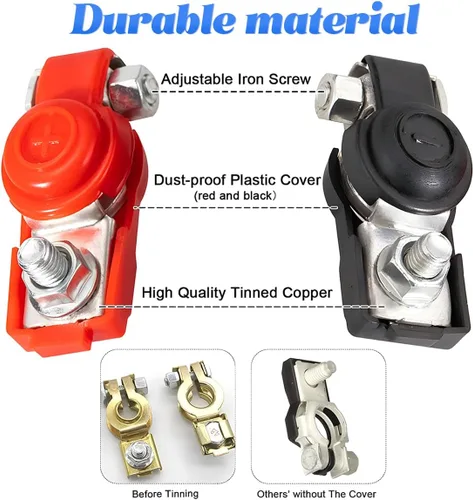 Vista 3 de BESULEN 1 par de abrazaderas de terminal de cable de batería de automóvil, conectores negativos positivos de cobre con cubierta de plástico, 6