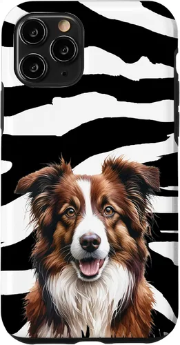Vista 10 de Funda con estampado animal de cebra para iPhone 15, color marrón Border Collie