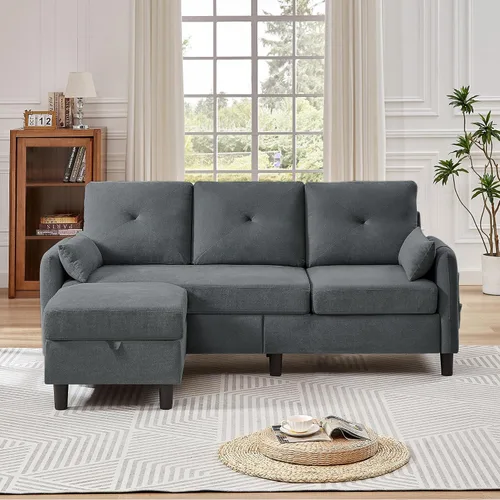 Vista 15 de Juego de sofá modular convertible, sofá en forma de L de 77 pulgadas con otomana y sofá biplaza de 48 pulgadas, sofás modernos para sala de estar