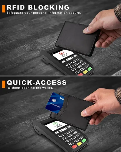 Vista 57 de Billetera AirTag para hombre, de piel auténtica plegable con bloqueo Rfid AirTag con ranuras para efectivo y ventana de identificación, compatible
