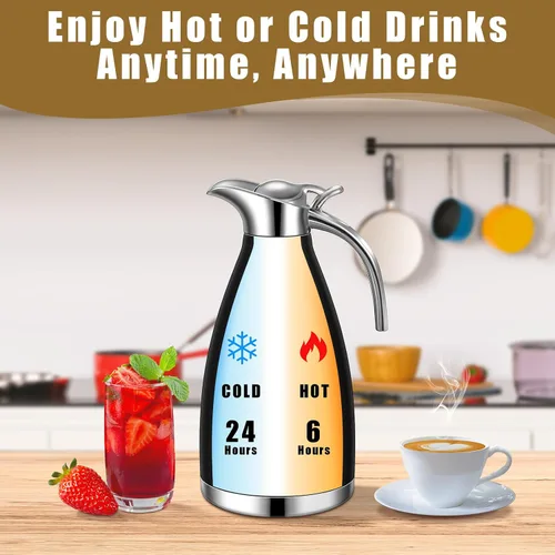 Vista 4 de Uiifan 2 Piezas Jarras Térmicas de Café de 68 oz, Jarra de Café Aislada de Acero Inoxidable para Líquidos Calientes, Olla Térmica al Vacío