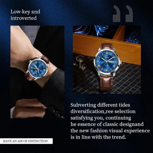 Vista 7 de Mens Watches Luxury Dress Waterproof Leather Watch with Date Day Analog Quartz Large Number Wrist Watch Casual Classic Luminous Scales Big Face Easy