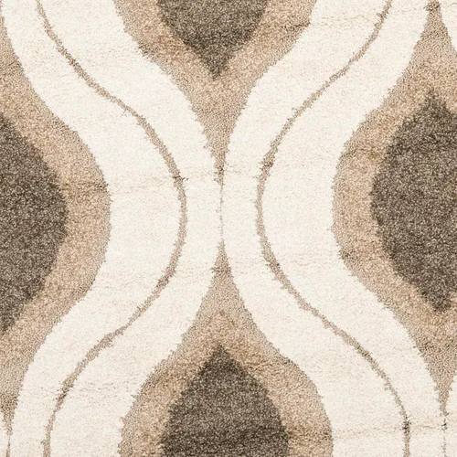 Vista 6 de SAFAVIEH Florida Shag Collection Alfombra de Área - Alfombra redonda de 5 pies, color crema y humo, diseño moderno Ogee, no desprende pelusa