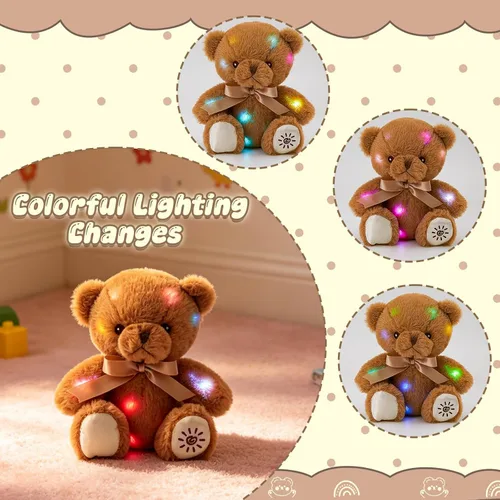 Vista 3 de BSTAOFY Oso de peluche con luz marrón, oso de peluche brillante, juguete de peluche suave para niñas y niños, regalos de cumpleaños, 8 pulgadas