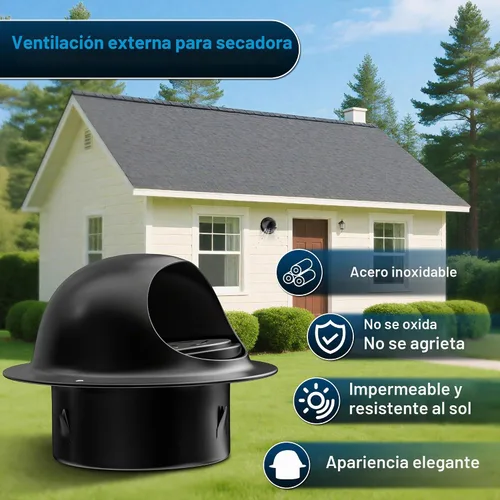 Vista 2 de Hon&Guan - Cubierta de ventilación para secadora exterior de 4 pulgadas con amortiguador de acero inoxidable, color negro