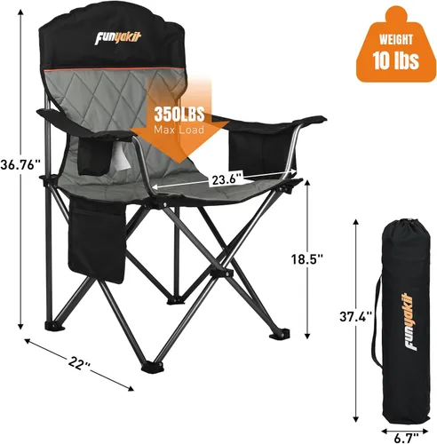 Vista 3 de Sillas de campamento resistentes con capacidad de 350 libras, silla plegable con bolsa enfriadora y portavasos para exteriores, deportes, playa