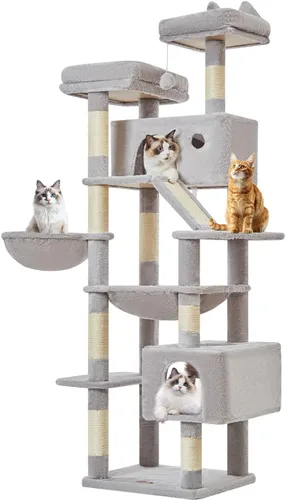 Vista 13 de Taoqimiao Árbol para gatos de 57.5 pulgadas, torre para gatos de interior para adultos, condominio extragrande para gatos, 8 postes rascadores