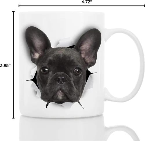 Vista 7 de Taza negra de bulldog francés – Taza de café divertida de cerámica – Regalo perfecto de bulldog francés – Bonita taza de café novedosa – Gran