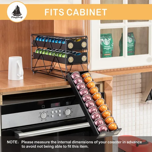 Vista 6 de FlagShip Nespresso Vertuo - Soporte para cápsulas de 60 cápsulas grandes, capacidad de 3 niveles Vertical Design Saves Counter Space Black Sturdy