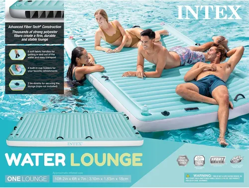 Vista 5 de INTEX 56289EP Salón de agua flotante inflable: asas de tela suave - portavasos integrados - amarres seguros - capacidad de peso de 880 libras - 122