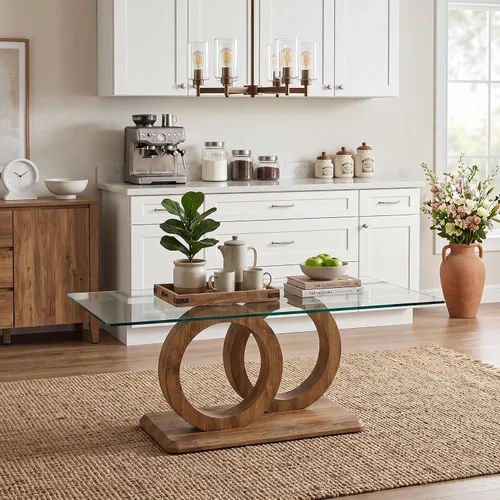 Vista 11 de Mesa de centro de cristal para sala de estar, mesa moderna de vidrio templado y patas de MDF, pequeña mesa de centro moderna (negro, estilo 1)