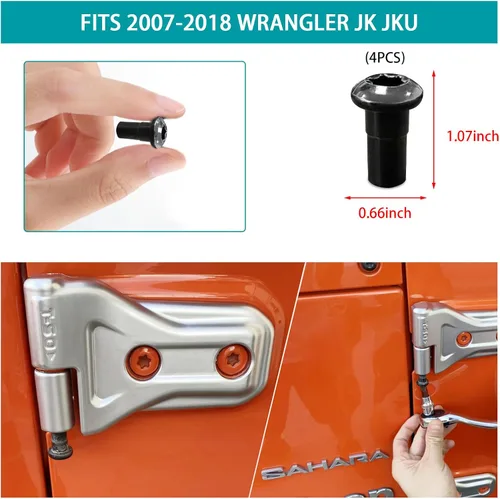 Vista 2 de Ziciner 4 tornillos de repuesto para tuercas de bisagra de puerta, tuercas de bisagra de puerta de automóvil compatibles con Wrangler JK JL