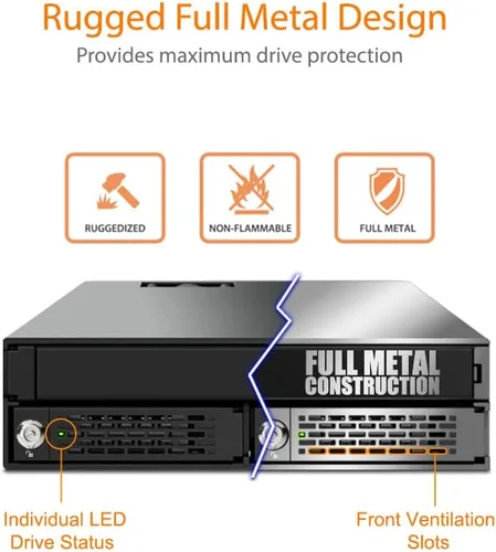 Vista 7 de ICY DOCK Full Metal 2 Bay 2.5" SAS/SATA HDD & SSD Backplane Cage con bandeja ODD delgada y bandejas de bloqueo para bahía externa de 5.25