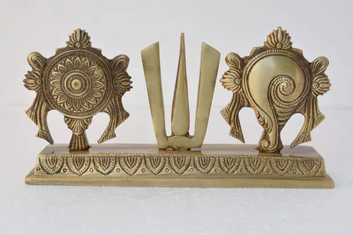 Vista 2 de Aakrati Shankh Chkra Nama Latón Estatua Religiosa Marrón - Símbolo Vishnu