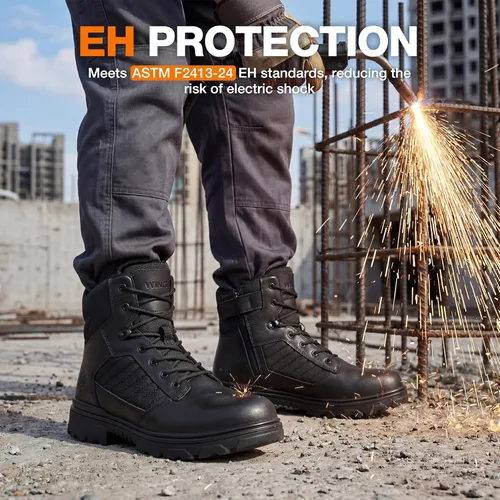 Vista 6 de NINGO Botas con punta de acero para hombre, botas de trabajo militar Negro