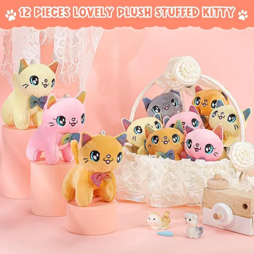 Vista 8 de Chalyna 12 Piezas Lindo Juguete de Animal de Peluche de 4 Pulgadas Mini Peluche Sirena Tigre Tortuga Cachorro Cerdo Alpaca Gato Adornos Muñeca