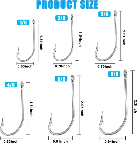 Vista 3 de Ganchos de pesca de mango largo para agua salada, 60 piezas de ganchos de pesca de acero inoxidable O'Shaughnessy J Hooks 34007 Gancho forjado