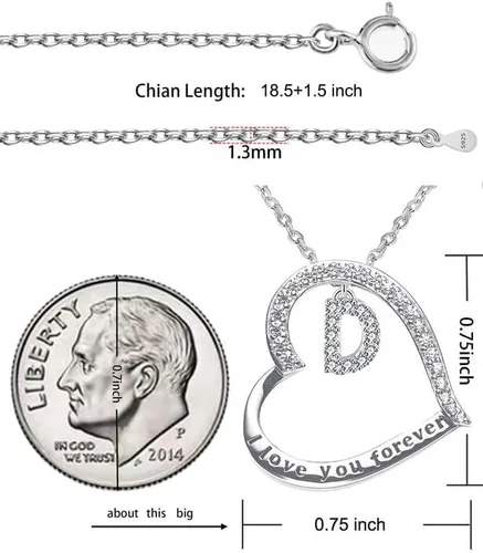 Vista 6 de 925 Sterling Silver Infinity Heart Pendant Initial Necklaces Silver Necklace Zircon Pendant Necklaces for Women Jewelry Gift for Women Wife Girls