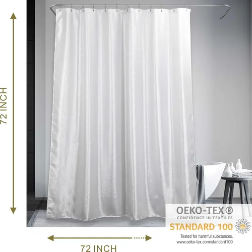 Vista 6 de Cortina de ducha con purpurina blanca plateada: cortinas de ducha de tela lavable brillante brillante para baño, cortina de baño de lujo de satén