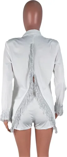 Vista 4 de Conjunto sexy de 2 piezas para mujer, chaqueta a rayas, pantalones cortos, ropa de club, ropa de algodón y lino