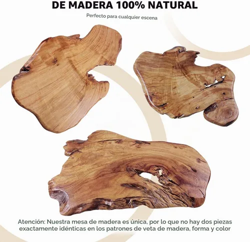 Vista 5 de Mesa de centro rústica, parte superior de madera de alcanfor maciza, borde
